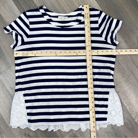 Skies Are Blue Michelle Striped Eyelet Hem Shirt Top Blue White XL - Picture 11 of 12